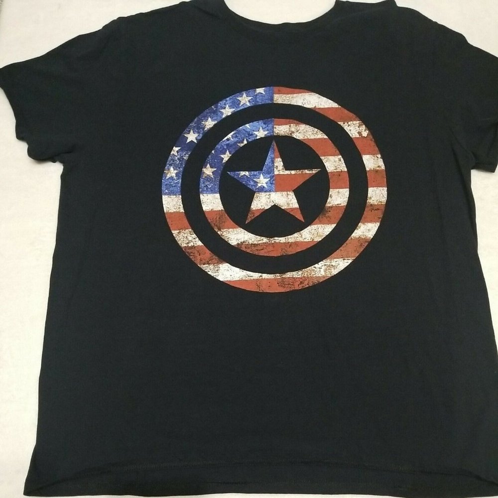 Official Marvel Avengers Captain America, American Flag Shield Shirt Sz XL Black